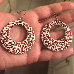 Retro cherry round hook earrings